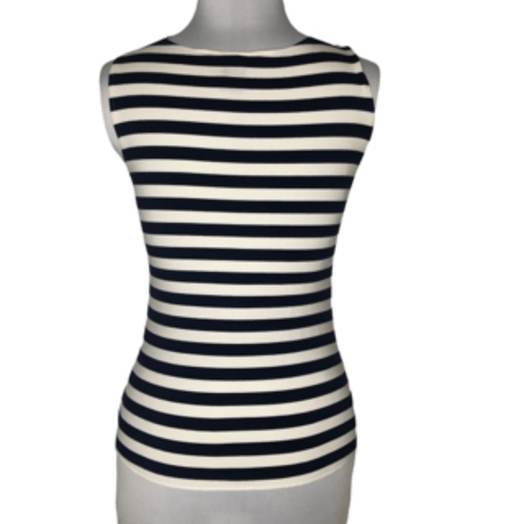 Boston Proper Twist Bodice Sleeveless Navy White Striped Top Size M - Picture 3 of 5